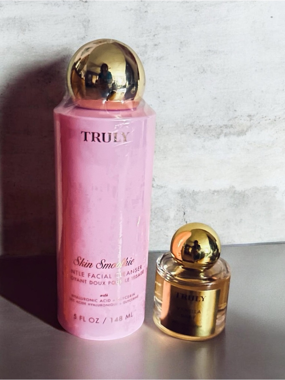 TRULY Pink & Gold Skin Smoothie Cleanser and truly vanilla baby empty